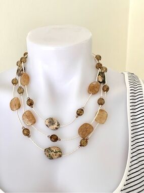 Rainforest jasper pineapple quartz agate glass crystal beaded necklace
